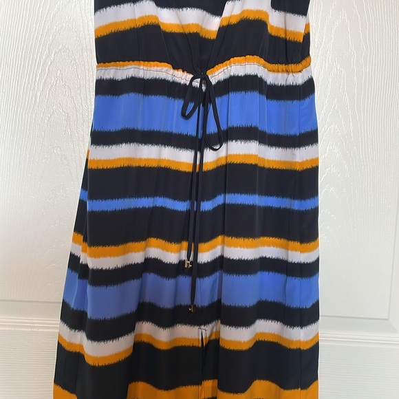 Michael Kors Striped Maxi Dress Medium Sleeveless Cami Blue, Black, and Yellow - Picture 4 of 11